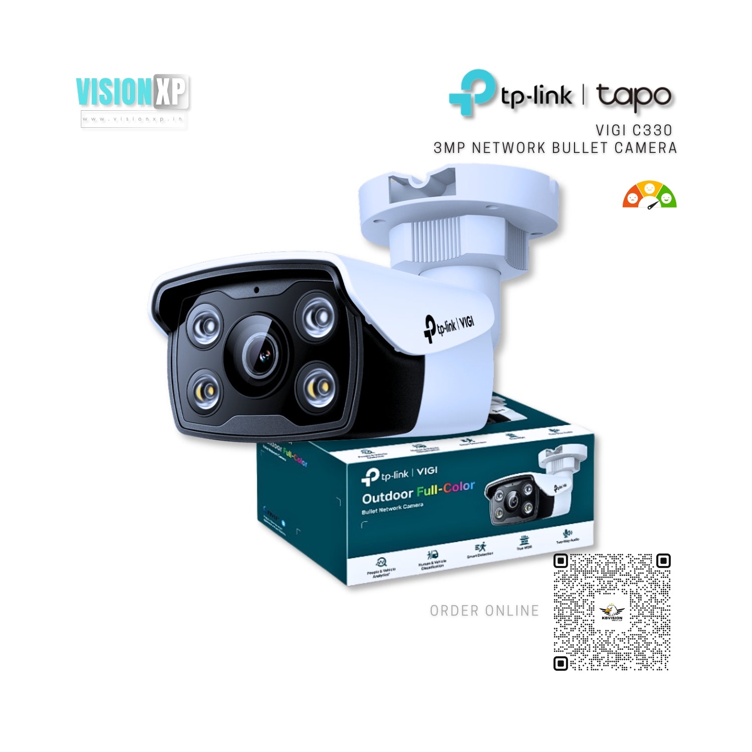 Tp-Link ViGi C330 Full Colour 3MP Outdoor Network Bullet Camera Tp-Link ViGi C330 Full Colour 3MP Outdoor Network Bullet Camera